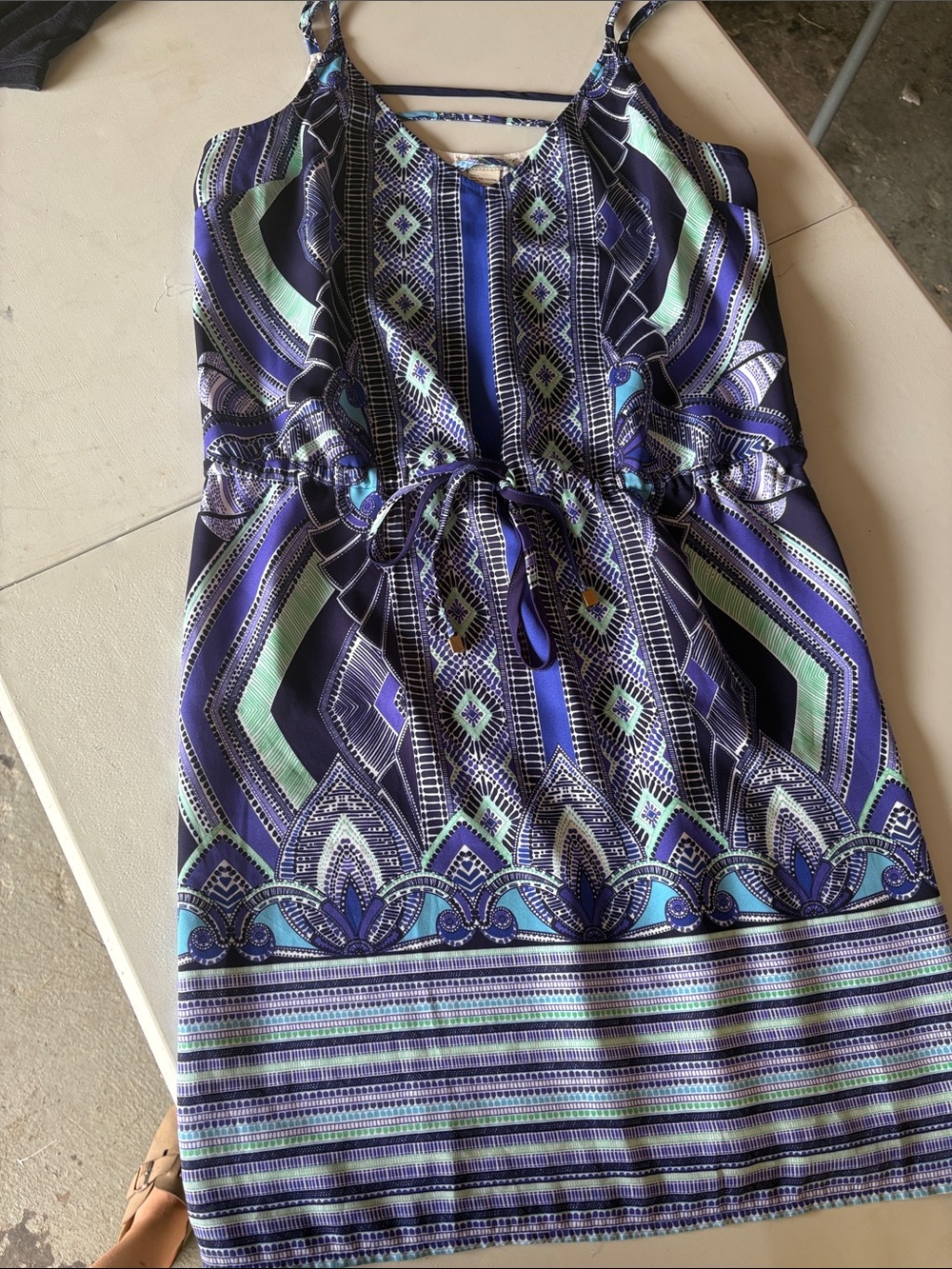mercer & madison Sleeveless Geo-Print Mini Dress in royal blue and Mint